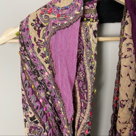 Boho Magenta and Cream Printed Infinity Scarf - Picture 2 of 4